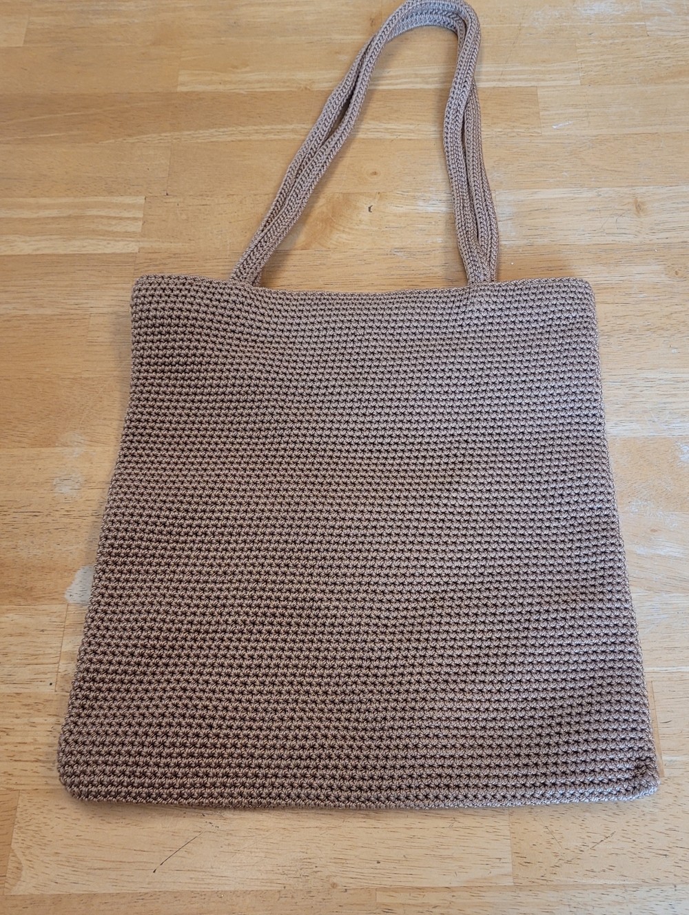 The Sak Tote Tan Crochet Double Strap Shoulder Bag Zip Closure